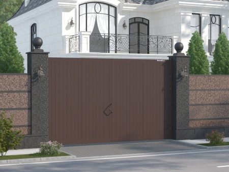 Распашные ворота в алюминиевой раме с заполнением сэндвич-панелями серии swg-a